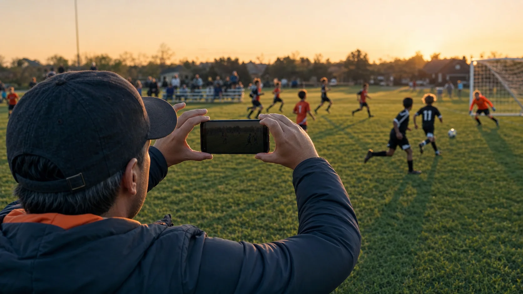 QShot mobile sports filming guide: a parent follows a fast youth soccer break with a smartphone
